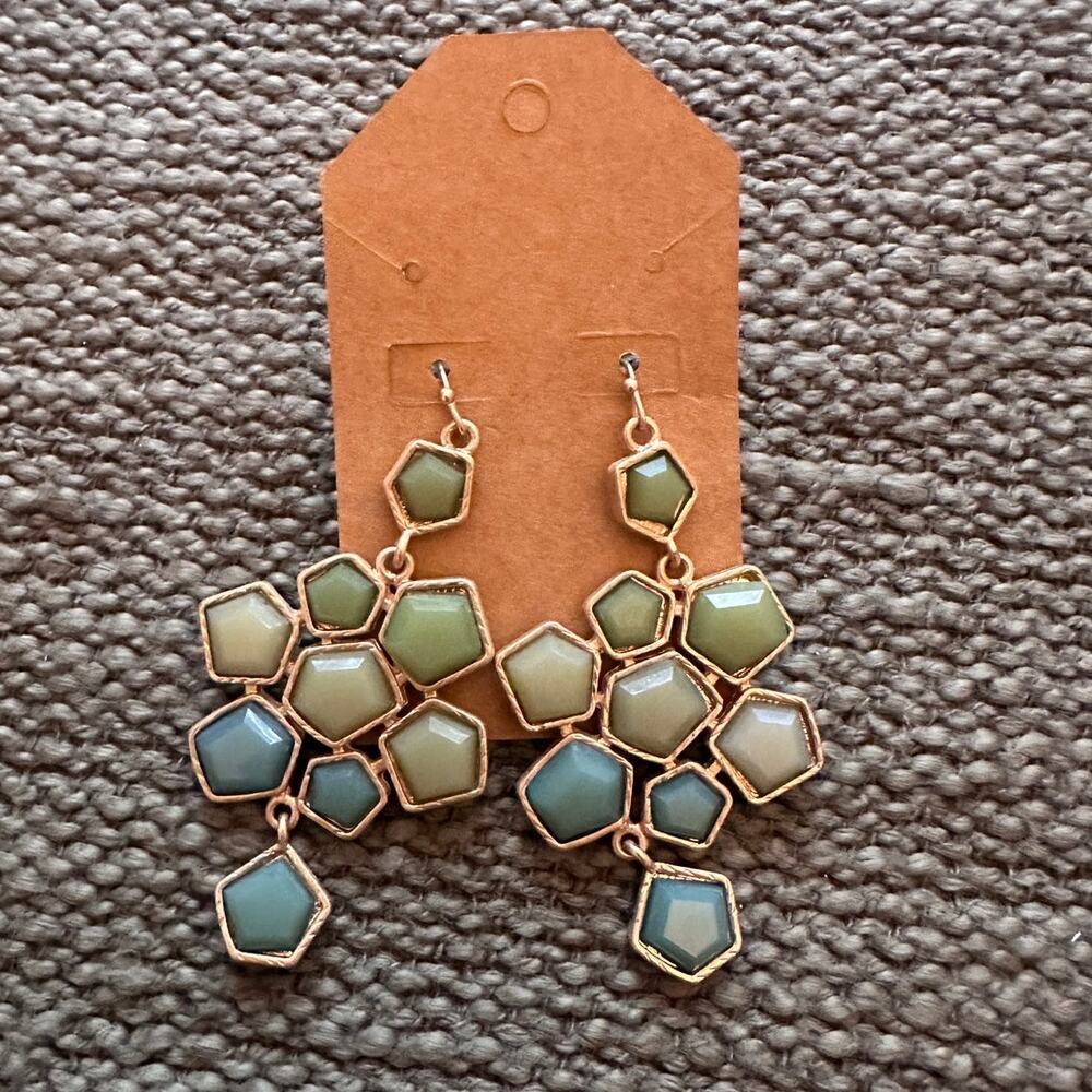 Altar'd State Gold and Turquoise Ombre Tiered Dangle Earrings